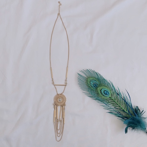 Long gold color necklace, rhinestone - Picture 1 of 4